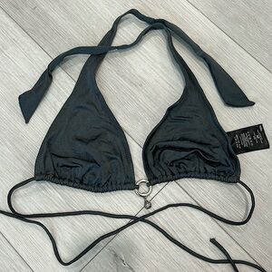 H&M Swim Dark Grey Silver Halter String Bikini Top with Charm